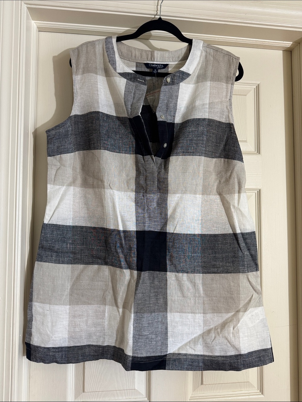 NWT Women’s Linen Top Size XL Cream & Black Checks Linen / Cotton Blend